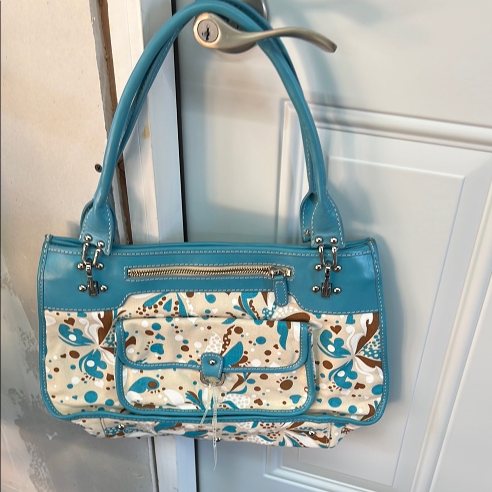 Rafe Blue and White Shoulder Bag with Floral Design bundle
